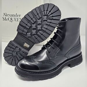 Alexander McQueen 43 9.5 10 Caviar Leather Oxford Derby Brogue Dress Boot Punk